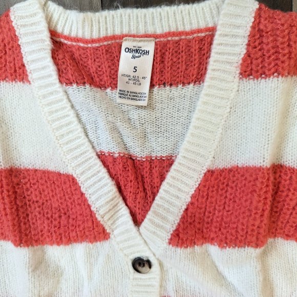NWT Oshkosh B'gosh Girls Knit Sweater Orange Striped Cardigan L/S Top 5T… - Picture 2 of 5
